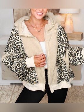 Going to Town Leopard Sherpa Hooded Jacket - Beige
